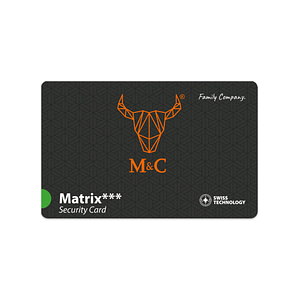 M&C Matrix beveiligingskaart met stierlogo.
