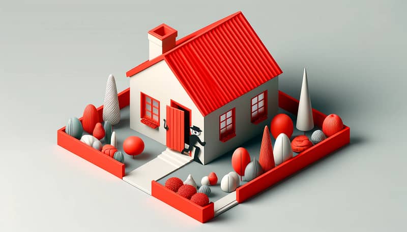 Stijlvol minimalistisch 3D-ontworpen huis met rode accenten.