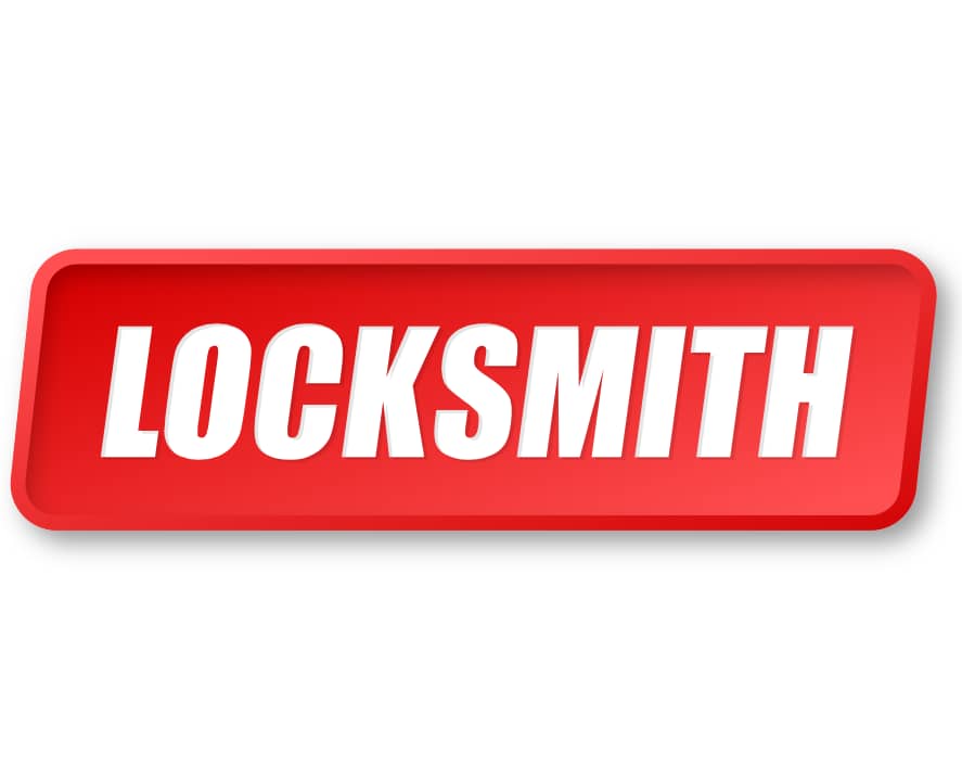 Rood "LOCKSMITH" bord met witte letters.