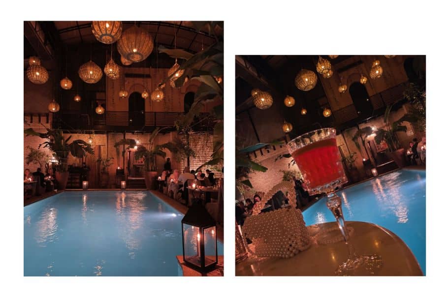 Gedekte tafeltjes rondom het zwembad bij restaurant La Trattoria in Marrakech La Trattoria Marrakech Tessted