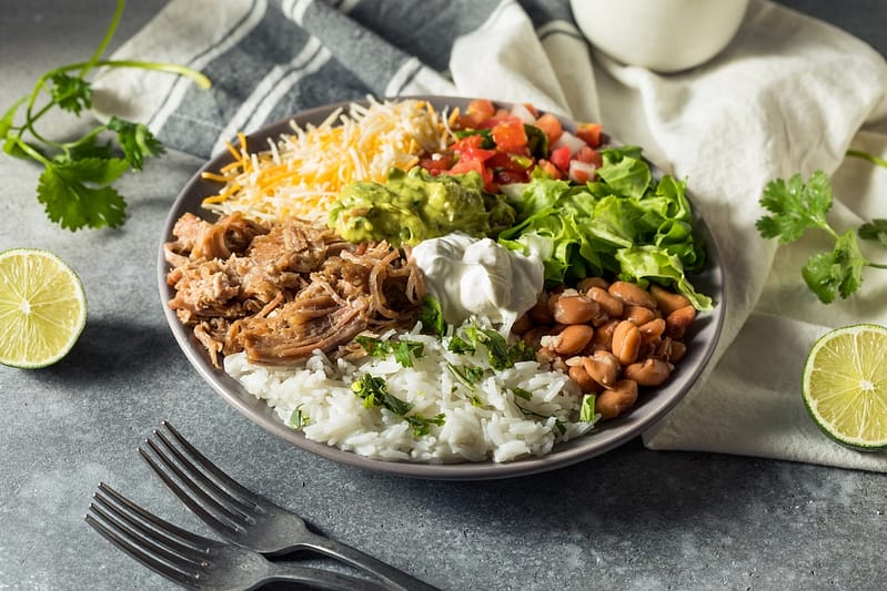 Healthy Homemade Mexican Carnitas Burrito Bowl