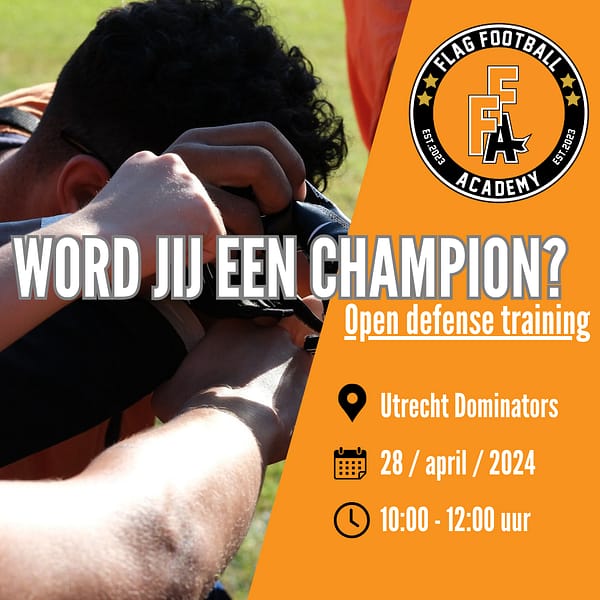 Flag Football Academy - Open defense training 28 april bij locatie Utrecht Dominators
