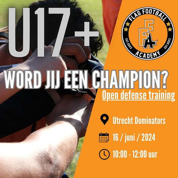 Flag Football Academy – Open defense training voor leeftijd 17+ op 16 juni bij locatie Utrecht Dominators